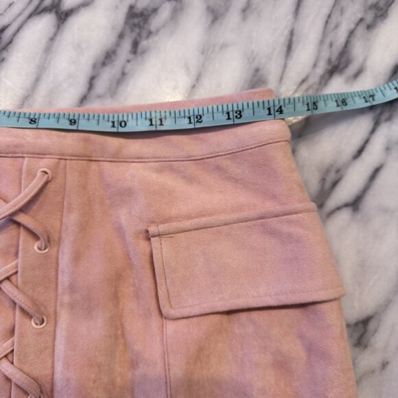 NWT Mistress Rocks Light Pink Suede Lace Up Mini Skirt Size M with Pockets - Picture 11 of 13
